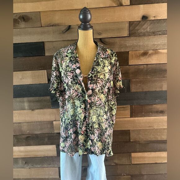 90s Vintage Sheer Floral Ruffled Short Sleeve Sag Harbor Blouse Size 2X - Picture 2 of 10